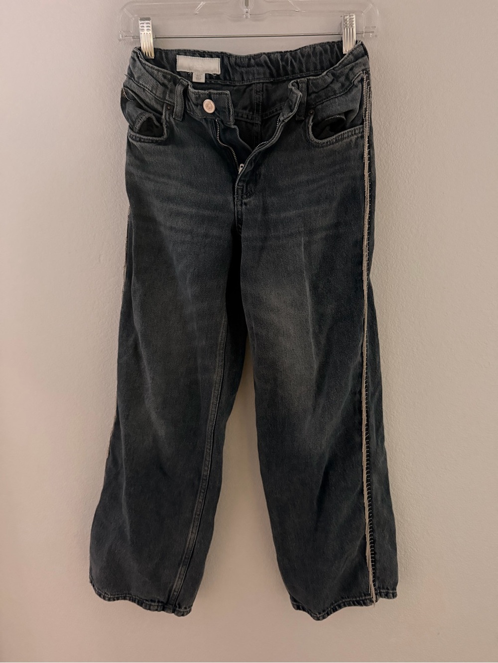 Girl’s Zara size 11-12 Black Washed Straight-Leg Jeans with Tassles